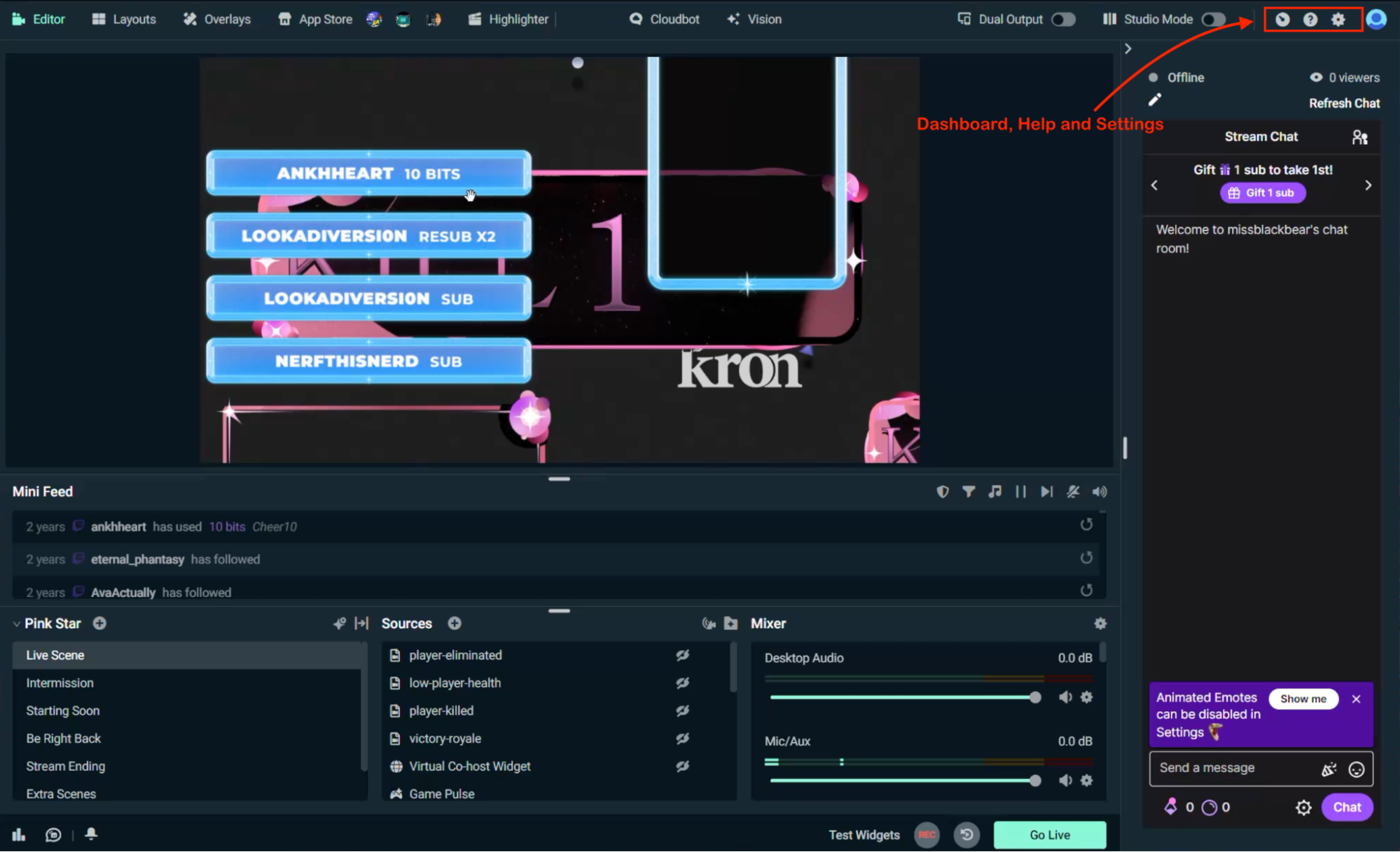 new streamlabs desktop top navigation menu